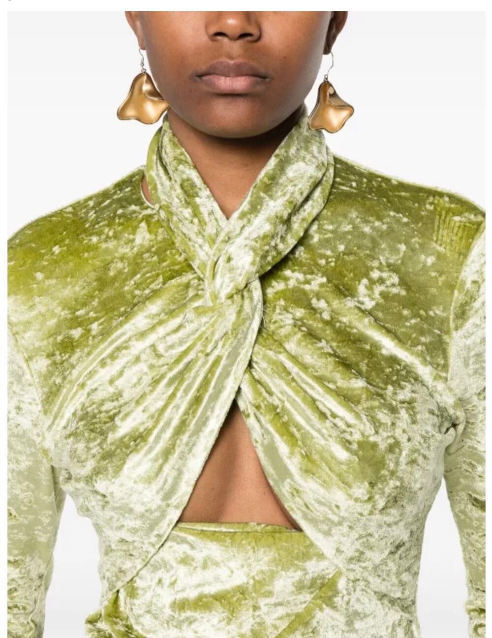 Nanushka Iride sage Crushed Velvet Twist Front Top Size Small NWT